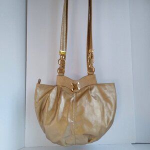 Dawli USA Vintage 80's  Metallic Gold Leather Bottle Top Round Hobo Shoulder Bag
